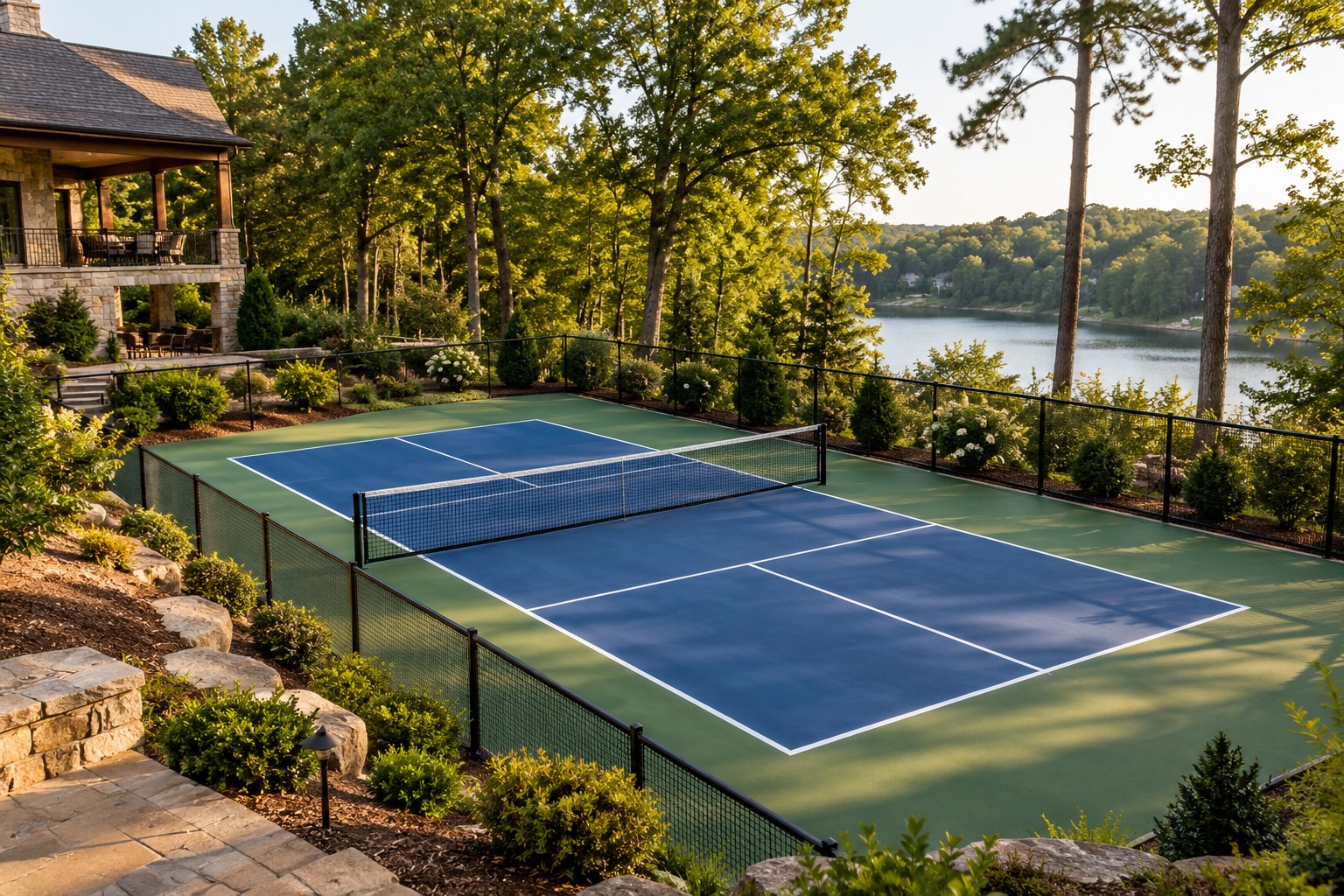 Landscaped backyard court design inspiration
